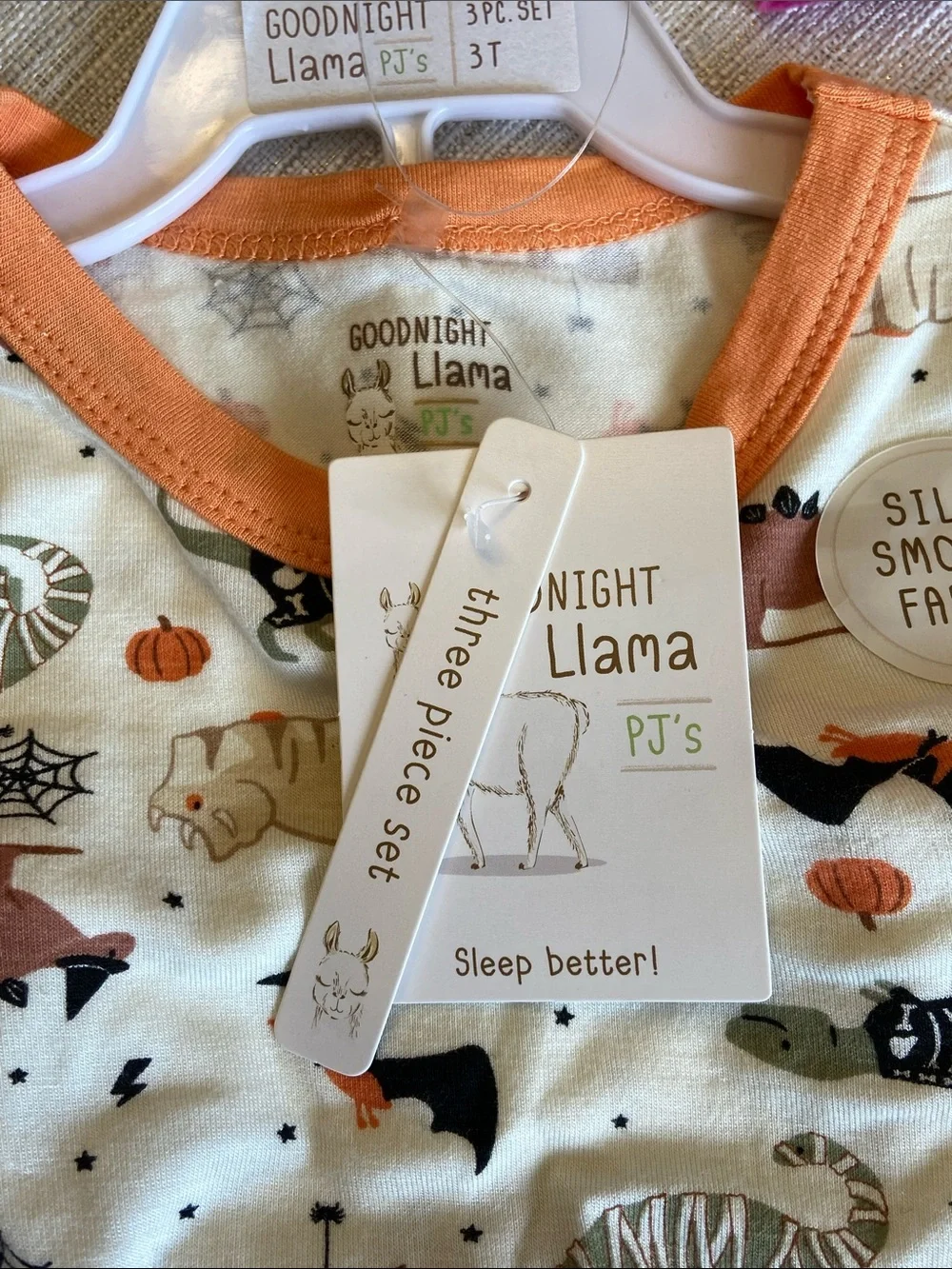 Goodnight Llama Kids Halloween Dinosaur Print Pajama 3 Piece Set 3T NWT